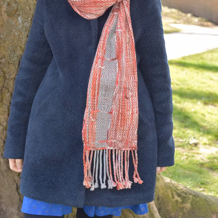 Double Weave Scarf showing fringes
