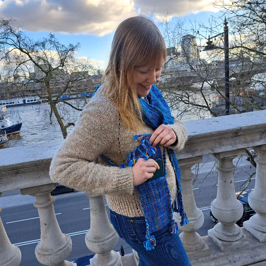 Model with Green Scarf And Matching Purse Opened