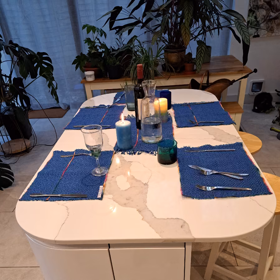 Multicoloured Lines Blue Table Mats On Table