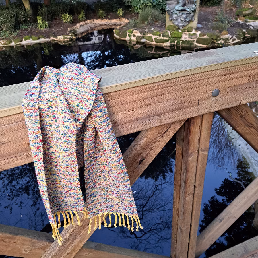 Novelty Diamond Pattern Scarf hanging on bridge
